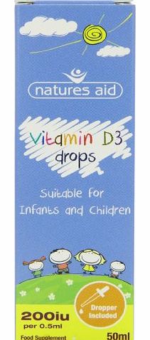 Natures Aid Vitamin D3 200iu (5ug) Liquid for infants & children - 50ml