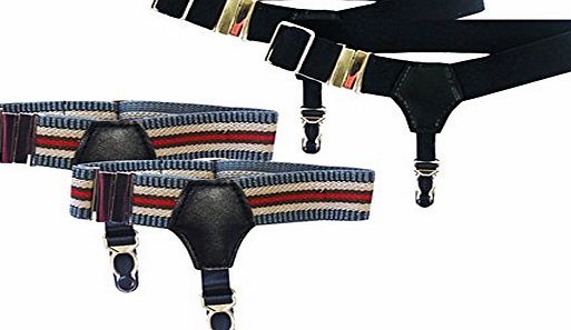 Nava-Mens Accessories NAVA 2Pairs Sexy Gray Stripe Black Mens Sock Garters Grip Suspender Accessories Set