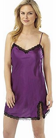 Sexy SATIN Nightdress Chemise Purple with Black Lace Sizes 10 12 14 16 18 20 22 (22)