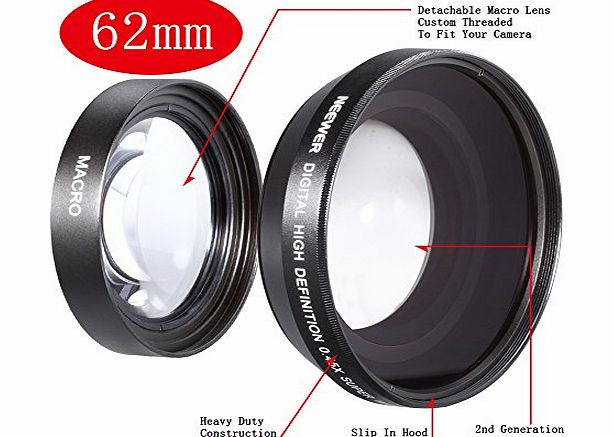 0.45x62mm Macro Wide Angle Lens with 62mm Sized Lens Filter Thread for Cameras and Camcorders - Black