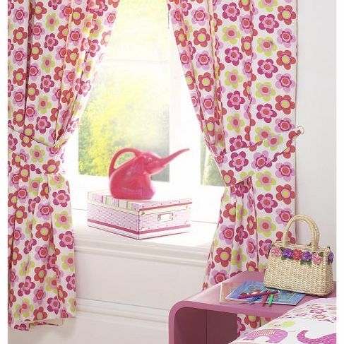 NELLIE ELEPHANT FLOWERS GIRLS FULLY LINED CURTAINS SET 66`` X 72`` MATCHES DUVET