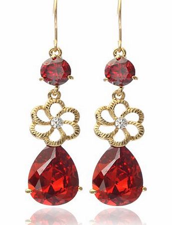 Neoglory Gold Plated Asian Inspired Bollywood Ruby Red SWAROVSKI Elements Dangle Drop Earrings TV30