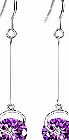 Neoglory Jewellery CZ (Cubic Zirconia) Purple Long Fish Hook Drop Earrings Platinum Plated