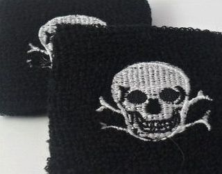 Neon Megastore Pair Of Skull Black Sweatband Wristband Goth Emo Style