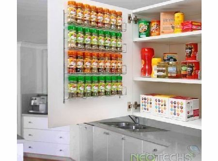 32pc Chrome 4 Tier Spice Rack Jar Holder for Wall or Kitchen Cupboard