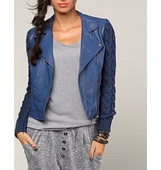 Blue leather-effect biker jacket