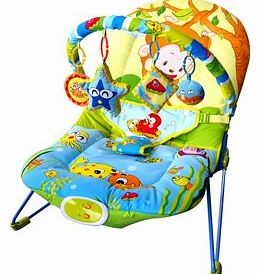 Musical Melodies Baby Bouncer/Rocker with Vibration and 3 hanging toys - Monkey/Ocean Design