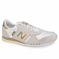 New Balance Male New Balance 400 Vintage Lo Suede Upper Fashion Trainers in White and Gold