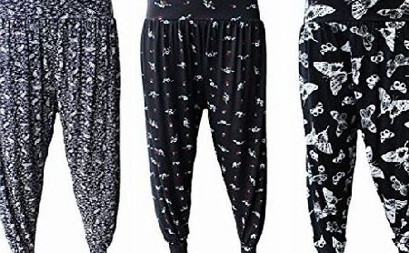 New Girl Fashios NEW GIRL Women Ladies Multicolour Black Floral Printed Harem Paisley Full Length Baggy Ali Baba Trouser Pants Leggings Cuffed Bottom Plus Size XL XXL XXXL 8 10 12 14 16 18 20 22 24 26
