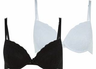 New Look 2 Pack Black and White Lace T-Shirt Bras 3096513