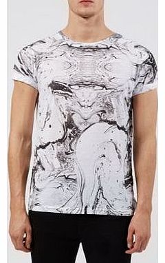 New Look Black and White Marble Print T-Shirt 3175402