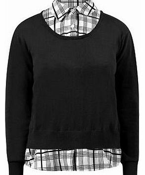New Look Black Check Contrast 2 In 1 Jumper Blouse 3177289