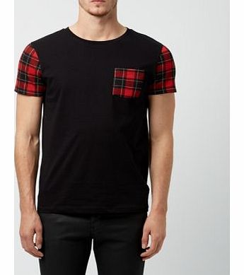 Black Contrast Check Sleeve T-Shirt 3195206
