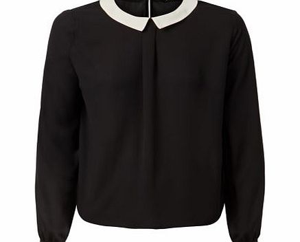 New Look Black Contrast Collar Long Sleeve Blouse 3319640