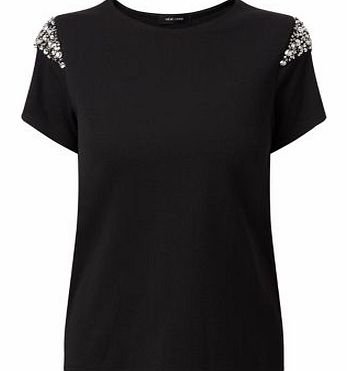 Black Embellished Shoulder T-Shirt 3310846