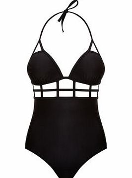 New Look Black Lattice Panel Halter Neck Swimsuit 3340286