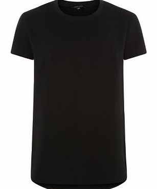Black Ribbed Neck Longline T-Shirt 3233865