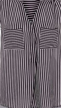 New Look Black Stripe Pocket Front Step Hem Blouse 3508173