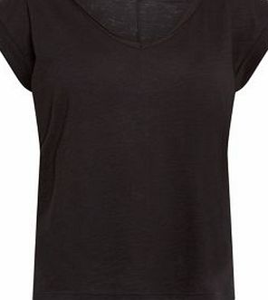 Black V Neck Split Side T-Shirt 3418326