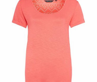 New Look Coral Aztec Lace Back T-Shirt 2979595