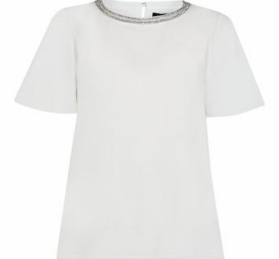 New Look Cream Embellished Neck Drape Sleeve Blouse 3234484