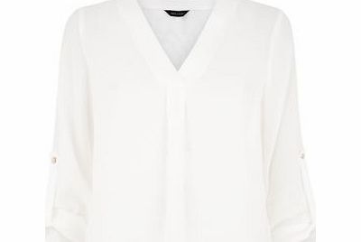 New Look Cream Sheer Notch Neck Roll Sleeve Blouse 3333742