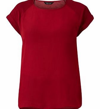 New Look Dark Red Sheer Overlay Raglan T-Shirt 3254424