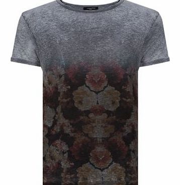 Grey Burnout Floral Print Ombre T-Shirt 3227761