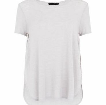 Grey Curved Hem Split Side T-Shirt 3431319