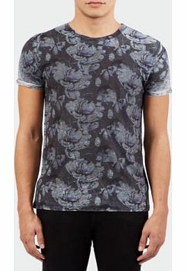 Grey Floral Print Crew Neck T-Shirt 3270705