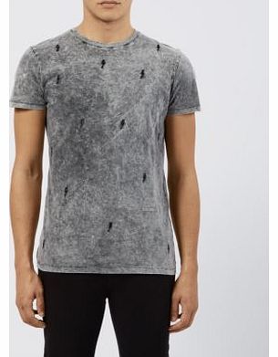 Grey Lightening Bolt Embroidered T-Shirt 3207705