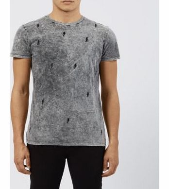 New Look Grey Lightning Bolt Embroidered T-Shirt 3207709