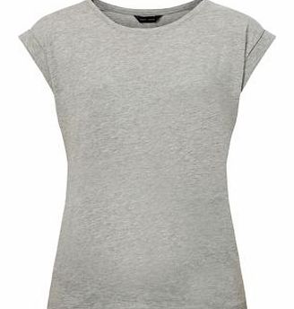 Grey Roll Sleeve Plain T-Shirt 3314130