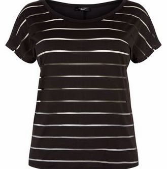 New Look Inspire Black Sheer Stripe T-Shirt 3216248