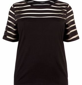 Inspire Black Sheer Stripe Yoke T-Shirt 3202078