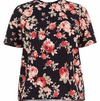 New Look Inspire Black Textured Rose Print T-Shirt 3222097
