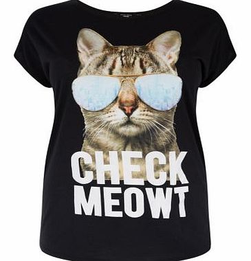 Inspire Dark Green Check Meowt Cat Print T-Shirt