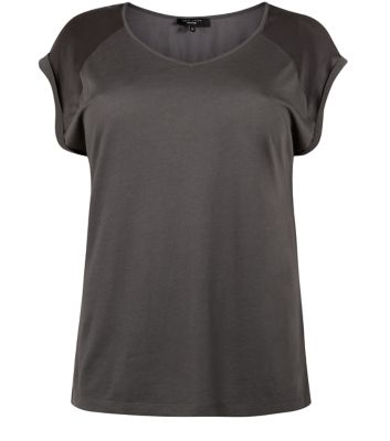 Inspire Dark Grey Sateen Shoulder Panel T-Shirt