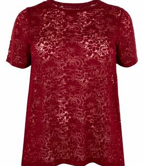 New Look Inspire Dark Red Paisley Burnout T-Shirt 3236683