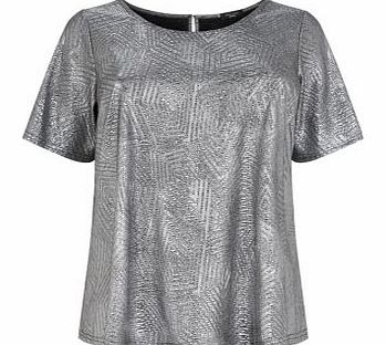 New Look Inspire Silver Metallic Textured T-Shirt 3260347