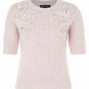 Lilac Fluffy Embellished Shoulder T-Shirt 3207398