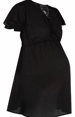 New Look Maternity Black Lace Back Flutter Sleeve Blouse
