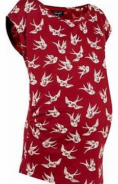 Maternity Dark Red Bird Print T-Shirt 3190620