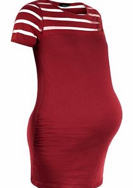 Maternity Red Sheer Stripe Panel T-Shirt 3291972