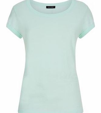 Mint Green Roll Sleeve Plain T-Shirt 3314161
