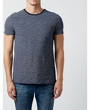 Navy Fine Stripe Print Short Sleeve T-Shirt
