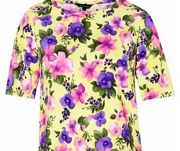 New Look Neon Yellow Floral Print Textured T-Shirt 3166535