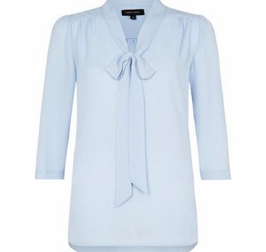 New Look Pale Blue 3/4 Sleeve Pussybow Blouse 3037291
