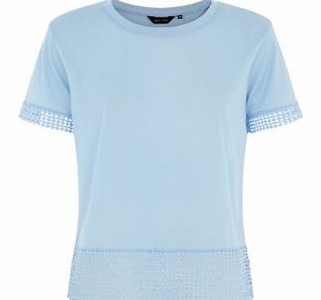 Pale Blue Geo Crochet Hem T-Shirt 3282863