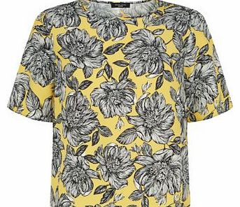 Petite Yellow Floral Print Ribbed Neck T-Shirt